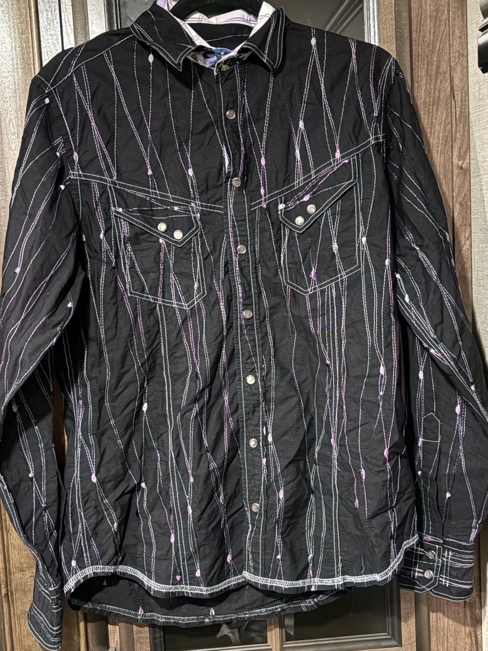 Georg Roth Los Angeles Men's Black & Purple Button-Front Casual Shirt